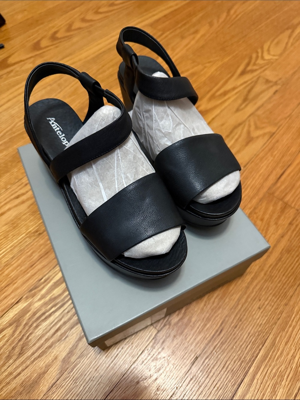 Antelope Black Babs Women's Slingback Platform Sandals Size 8 LN